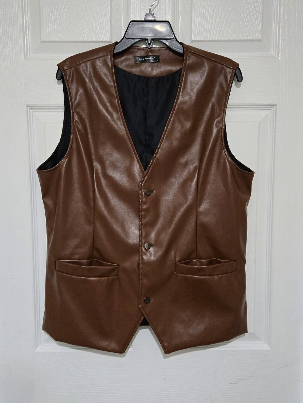 Lars Amadeus Brown Faux Leather Vest Men's Size L Western Biker Retro